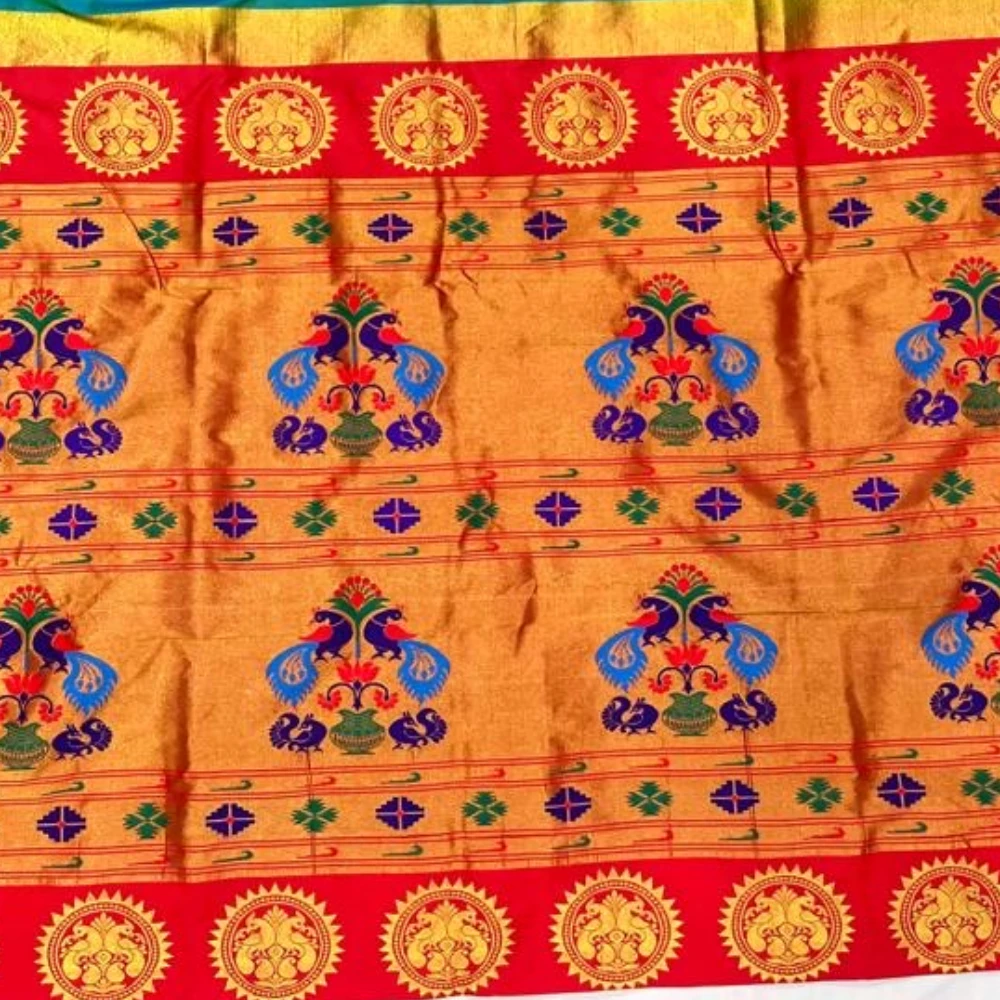 Elegant Black Pure Silk Paithani Saree with Gold Lotus Buti & Striking Red Zari Border