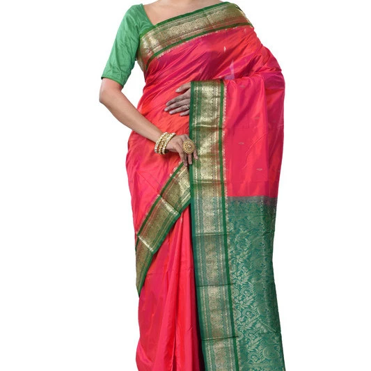 Sky Blue and Violet Contrast Traditional Kanchipuram Pure Silk Saree