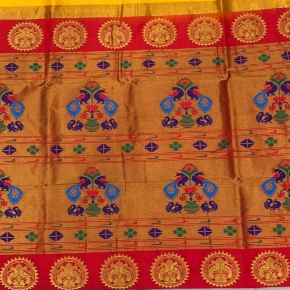 Magenta Semi Silk Paithani Saree with Peacock Embroidery Blouse