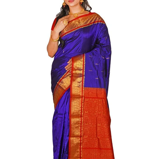 Traditional Kanchipuram Pure Silk Saree in Voilet with Red Contrast