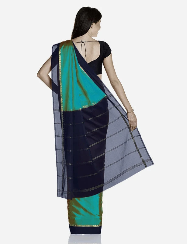 Vibrant Pure Mysore Silk Saree in Orange with Royal Blue & Gold Zari