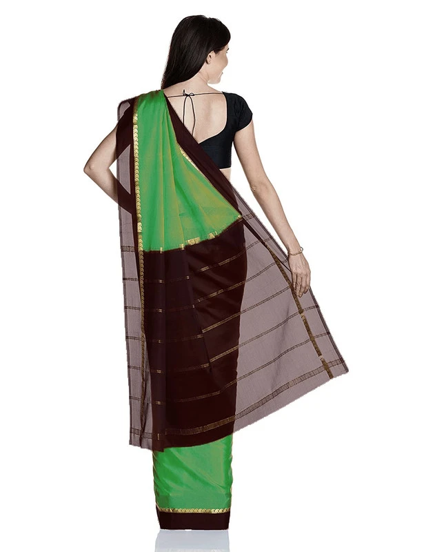 Royal Pure Mysore Silk Saree in Forest Green with Black Gold Zari Contrast