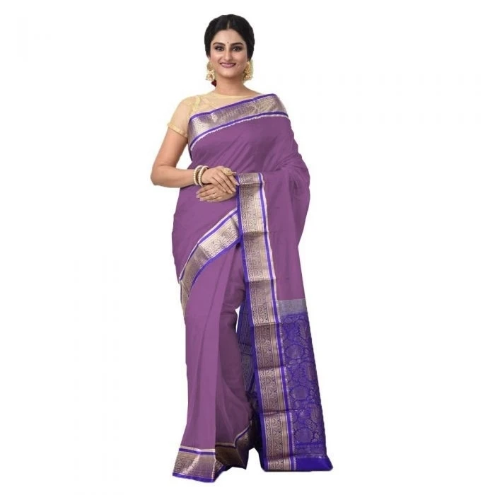 Magenta and Violet Contrast Traditional Kanchipuram Pure Silk Saree