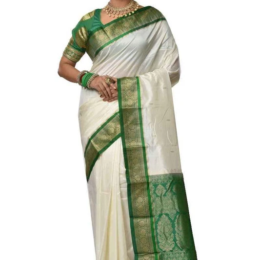Green and Violet Contrast Traditional Kanchipuram Pure Silk Saree