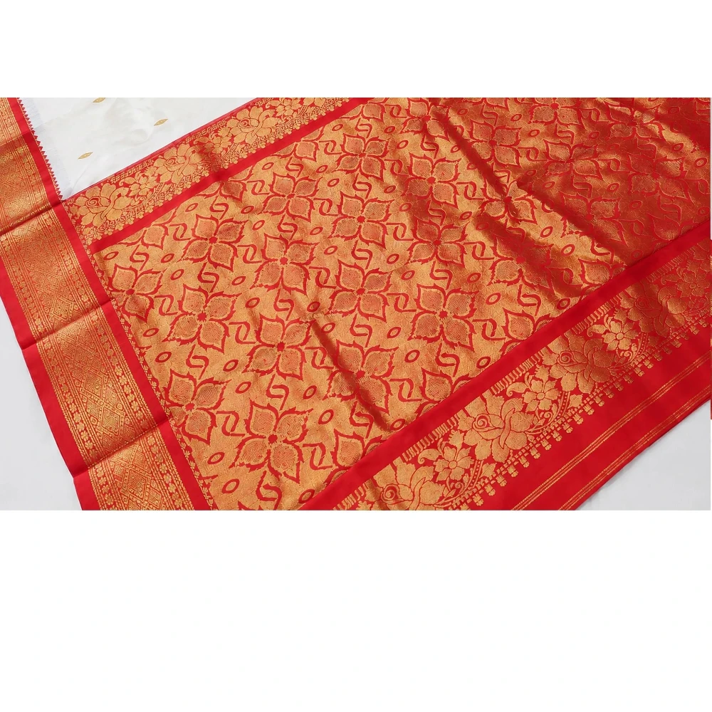 Bottle Green with Red Contrast traditional silk saree with zari border for wedding and festive wear