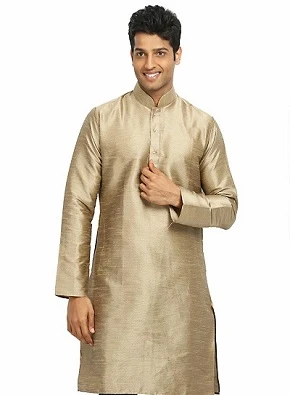 Chikku Dupion Silk Mens Kurtha with White Pajama