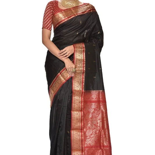 Black and Red Kanchipuram Pure Silk Saree