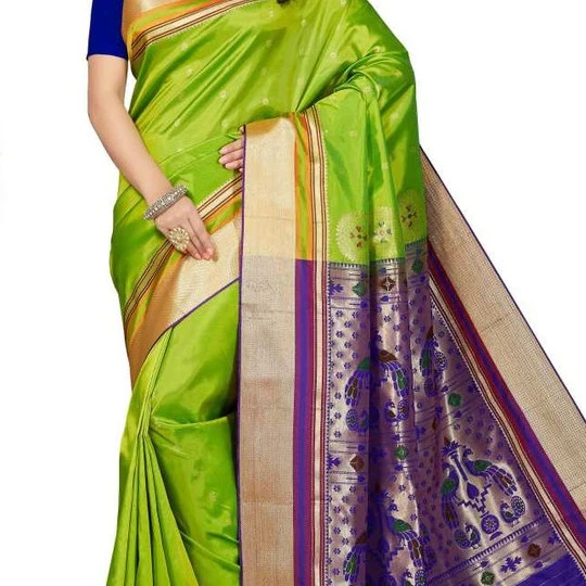 Parrot Green and Royal Blue Paithani Art Silk Saree