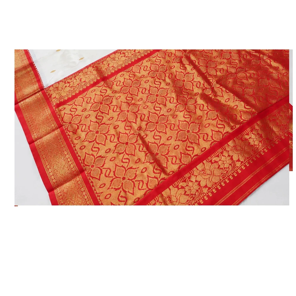 Rani Orange traditional silk saree with zari border for wedding and festive wear