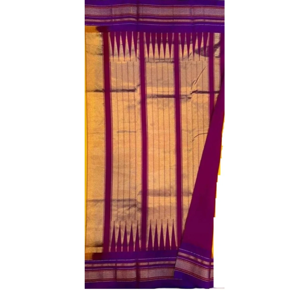 Pure Ilkaal Checks saree in Sneha Green and Magenta with zari border and traditional woven patterns