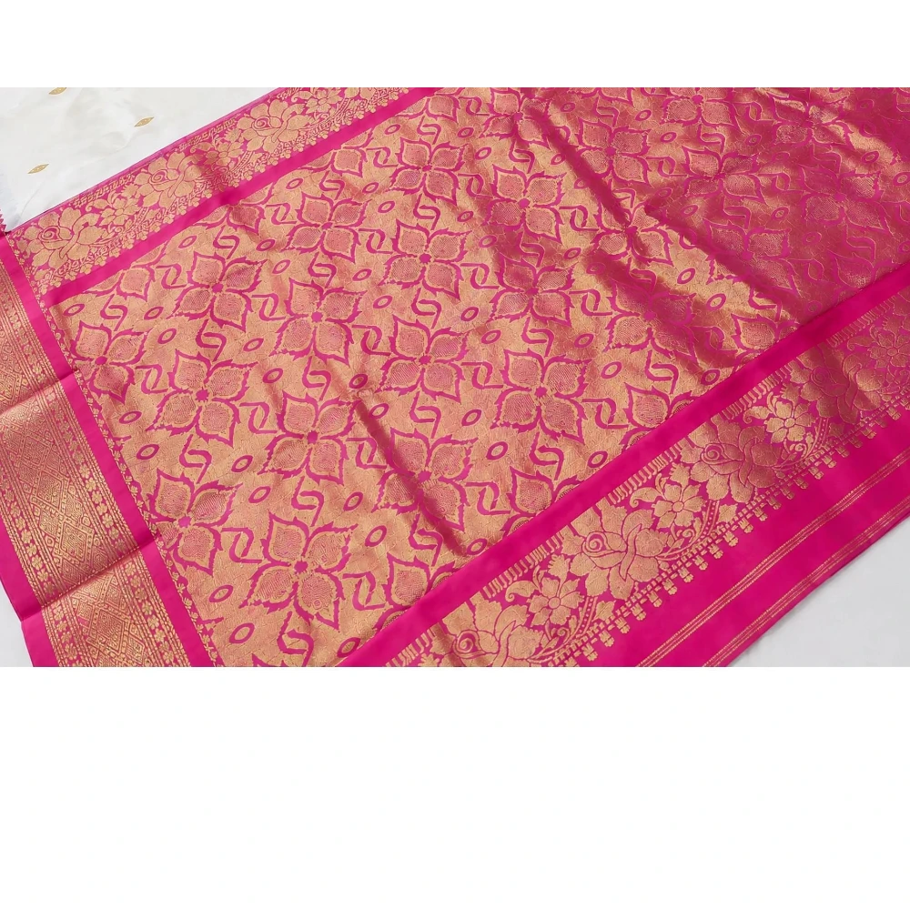 Rani Pink with Green traditional silk saree with zari border for festive and wedding occasions