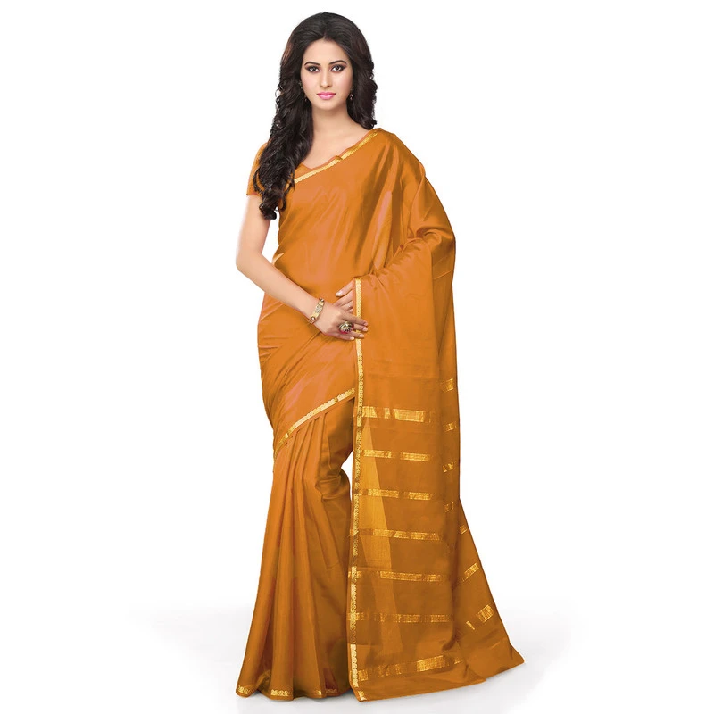 Woven Golden Orange Self Colour Pure Mysore SilkMango Border  Saree with Silk Mark