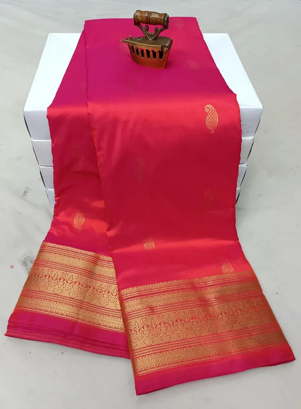 Rani Orange traditional silk saree with zari border for wedding and festive wear