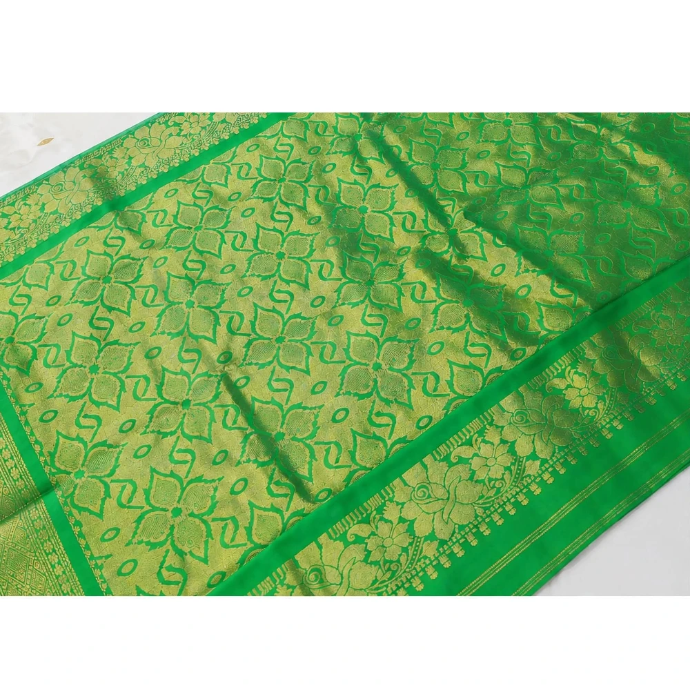 Marron and Green contrast traditional silk saree with zari border for wedding and festive wear