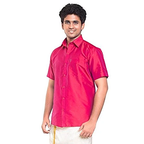 Rani Pink Silk Dupion Half Slevees Shirt
