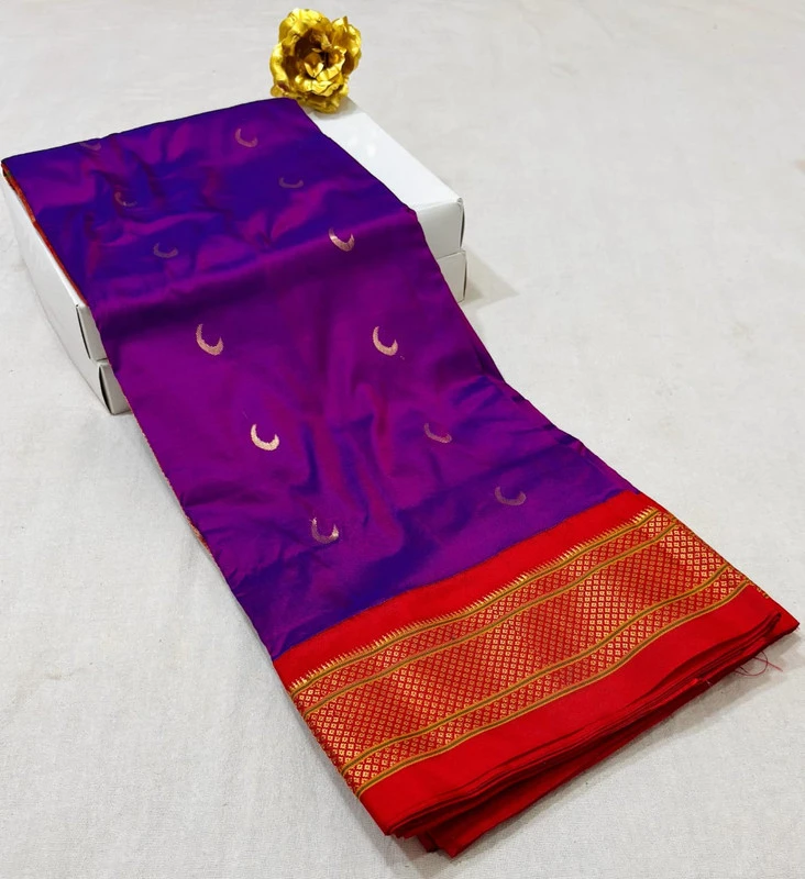 Magenta with Red Border Paithani Pure Silk Saree with Meena Butta weaving and traditional zari border