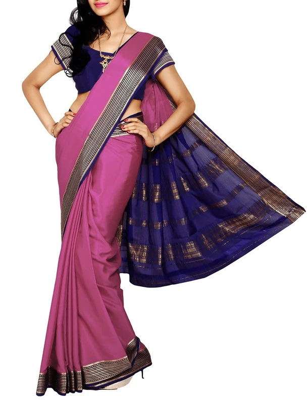 Purple with Royal Blue Contrast MultiLine Border Premium Quality Pure Mysore Silk Saree