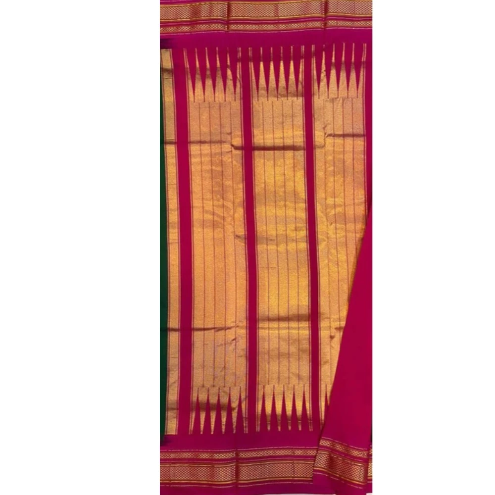 Black Ilkaal plain pure saree with red contrast zari border traditional handloom design