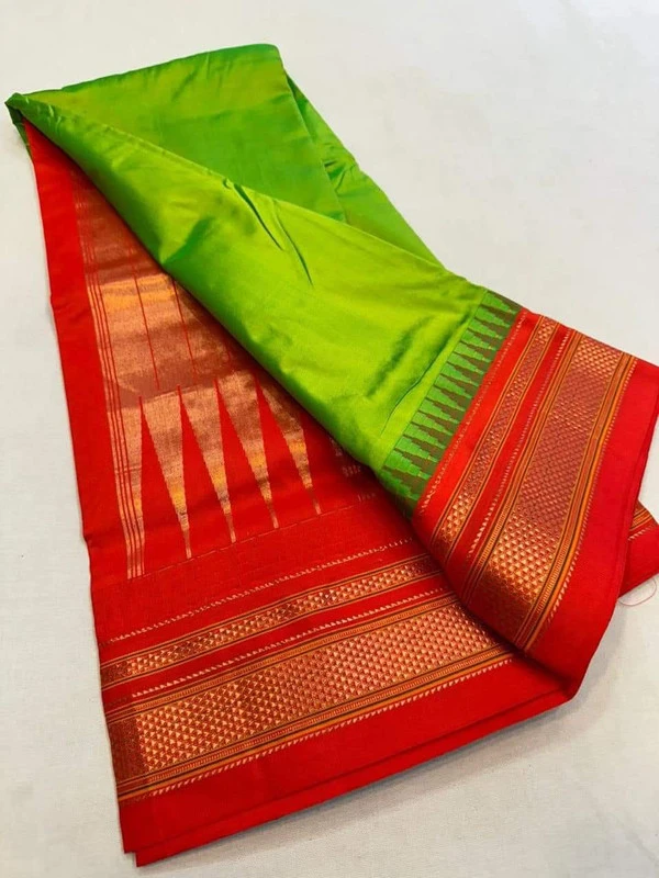 Sneha Green and Red Border - Traditional Handwoven Ilkaal Saree