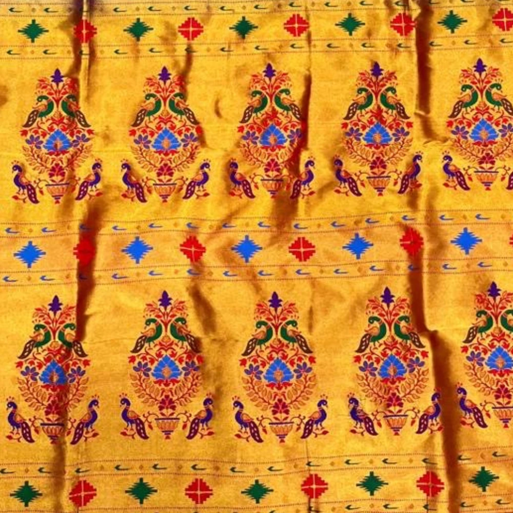 Bottle Green Self Semi Silk Paithani Saree with Peacock Embroidery Designer Blouse