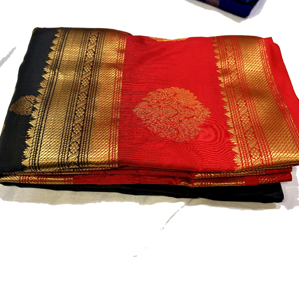 Exclusive Kanchipuram Pure Silk Saree with Pure Silk Blouse - Red & Black