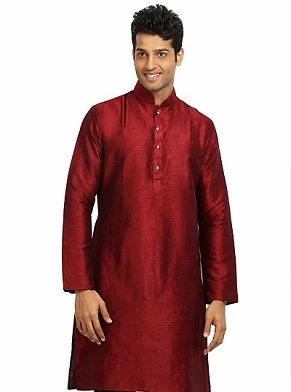 Marron Dupion Silk Mens Kurtha with White Pajama