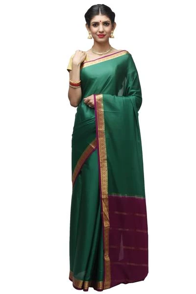 Rama Green and Purple with Marron  Handwoven Pure Mysore Silk saree