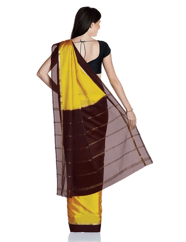 Classic Pure Mysore Silk Saree in Tangerine with Maroon & Gold Zari Weave