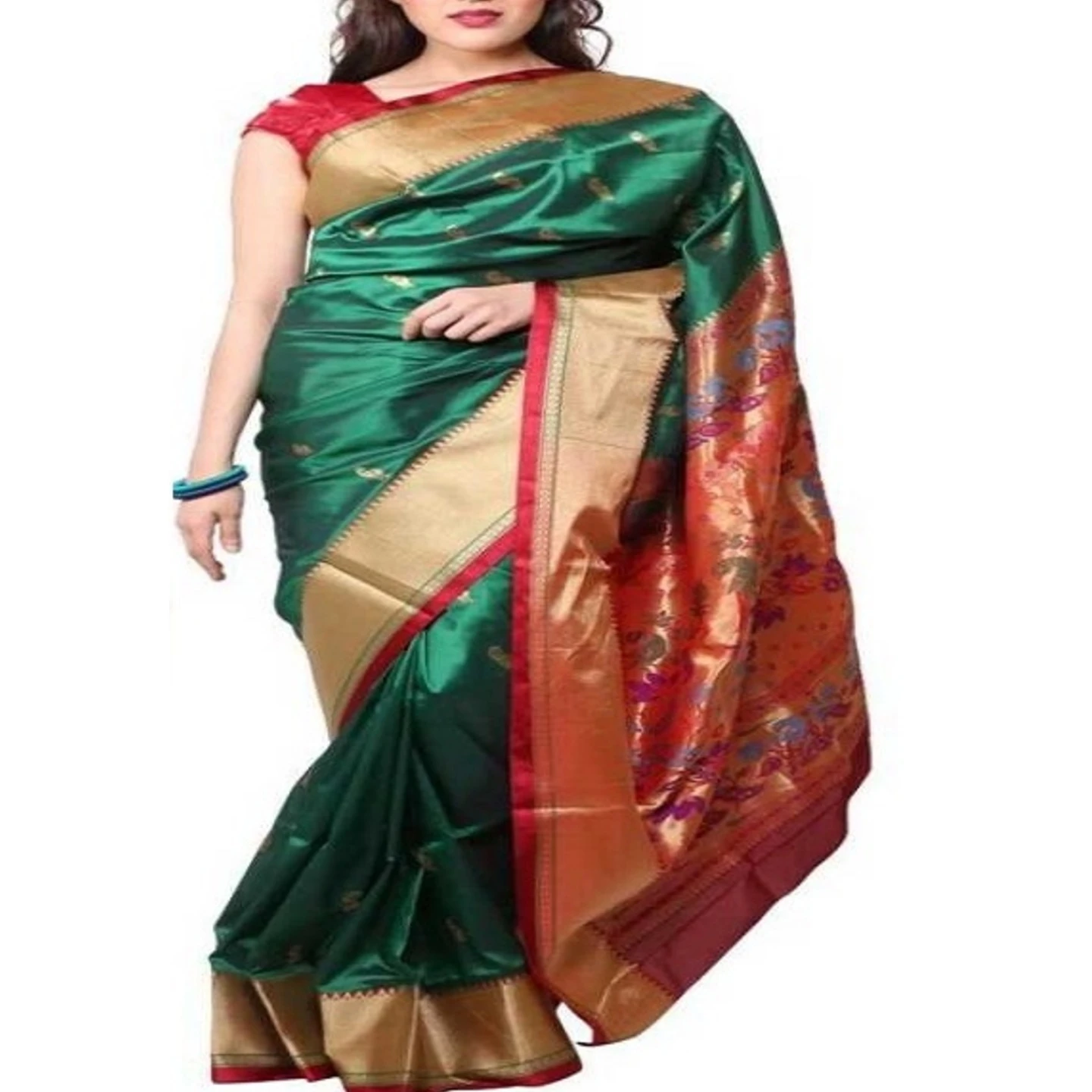 Bottle Green and Marron Border Woven Paithani Art Silk Saree