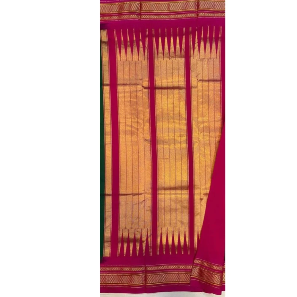 Royal Blue Ilkaal plain pure saree with pink contrast zari border traditional handloom design