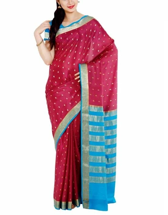 Lush Pure Mysore Silk Saree in Bottle Green with & Contrast Red Zari Weave