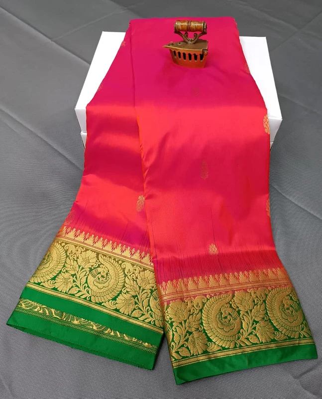Rani Pink Green Border Exclusive Kanchipuram Silk Saree