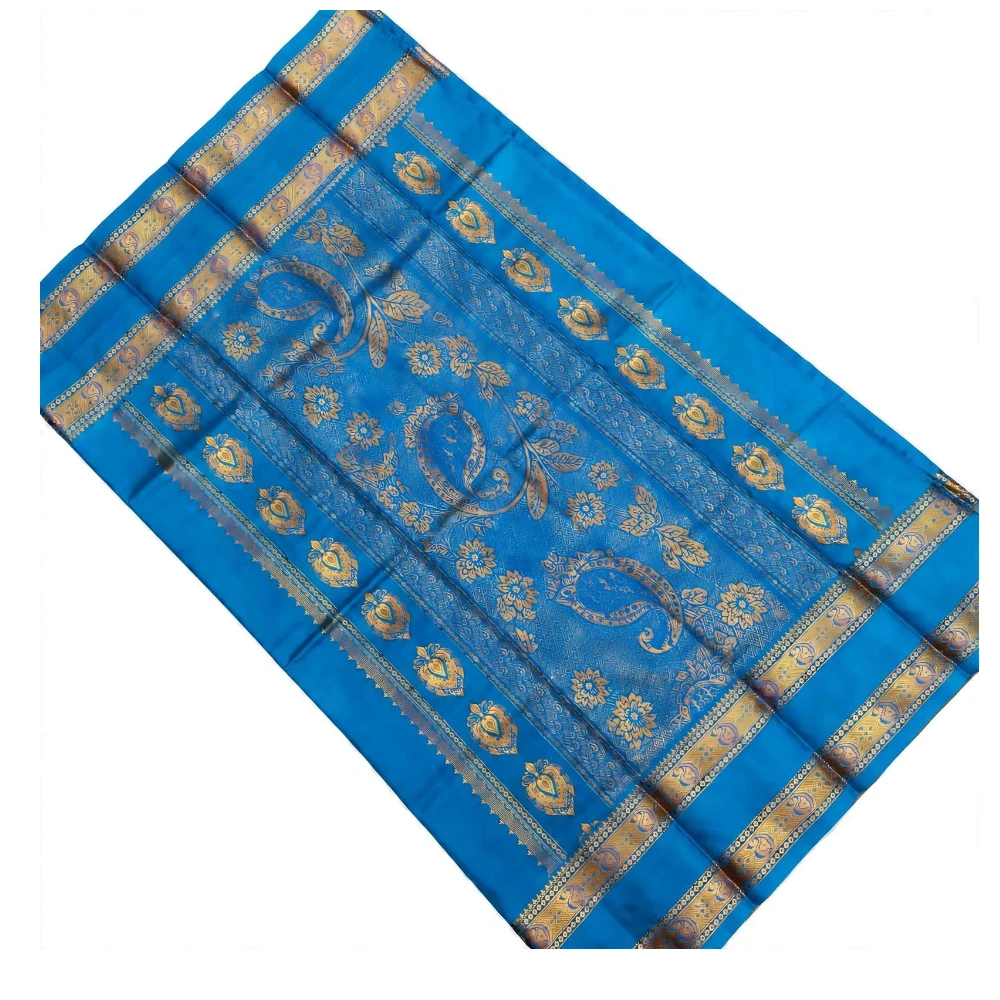 Teal & Royal Blue Kanchipuram Pure Silk Saree with Blouse