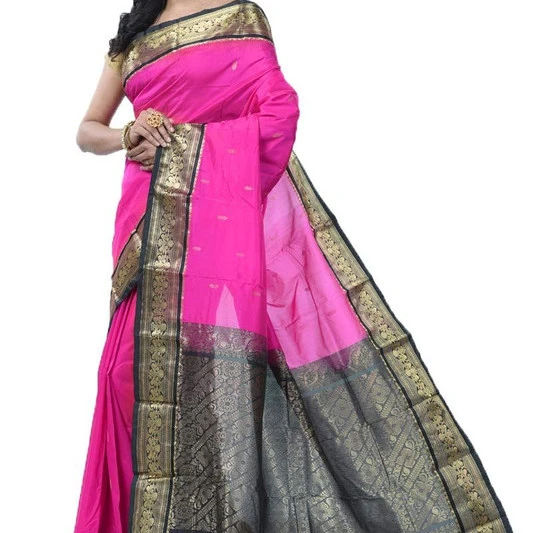Rani Pink and Black Contrast Traditional Sarees for Arangetram in Kanjeevaram Silk