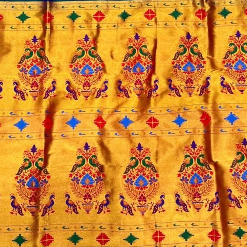 Heritage Rama Green Semi Silk Paithani Saree with Peacock Embroidery Designer Blouse