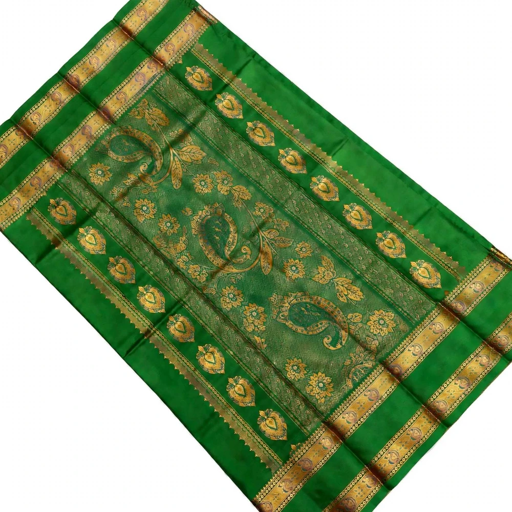 Wine and Green Kanchipuram silk saree with Bentex border and golden motifs