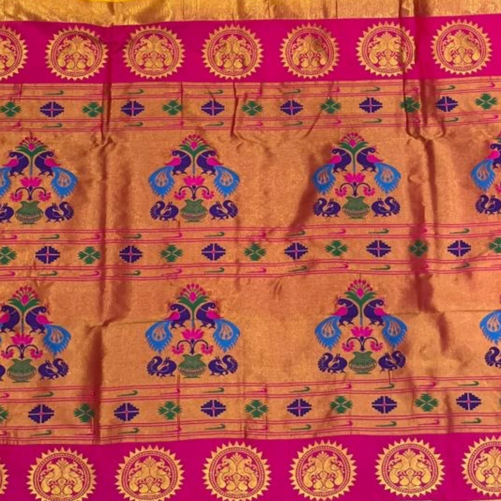 Classic Cream Pure Silk Paithani Saree with Gold Lotus Buti & Rich Red Zari Border