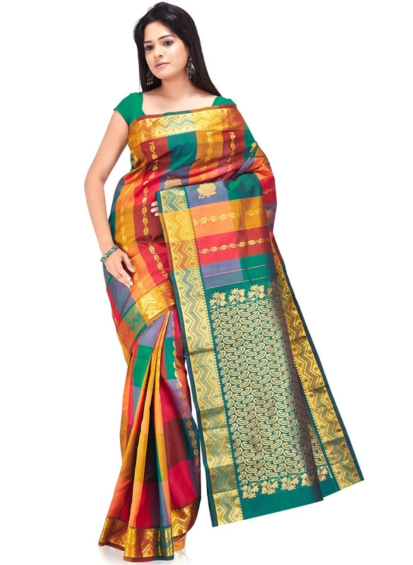 Multi Colour HandLoom Superior Quality Kanchipuram Pure Silk Saree with Silk Mark