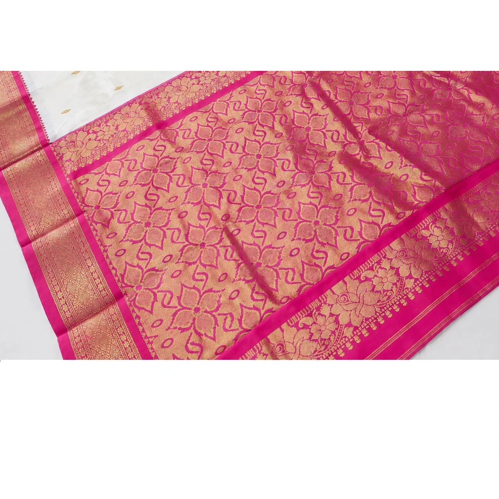 Milk White wih Rani Contrast Border traditional silk saree with zari border for festive and wedding occasions