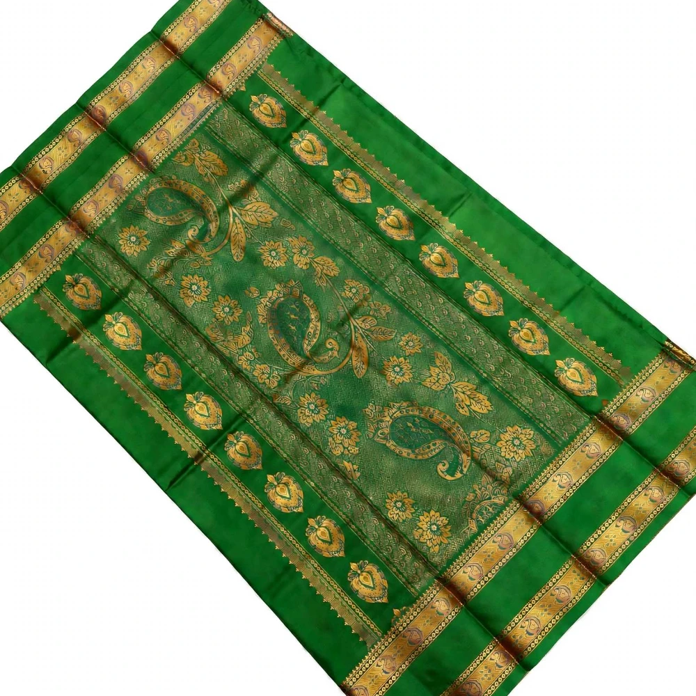 Cream & Green Kanchipuram Pure Silk Saree with Blouse