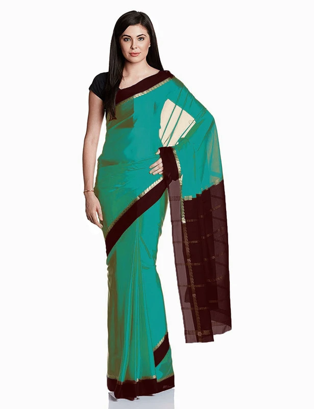 Magnificent Pure Mysore Silk Saree in Kimkhab Style with Traditional Border & Zari