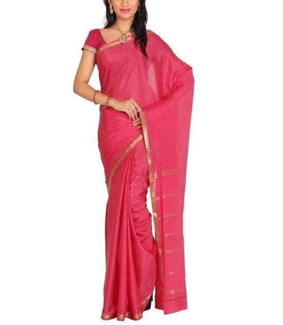 Peach Pink Self Coloured Pure Mysore Silk Handwoven saree