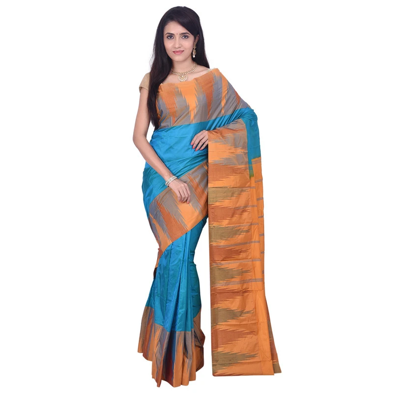 Sky Blue Big Temple Border Kadiyal Variety Pure Bangalore Silk Saree