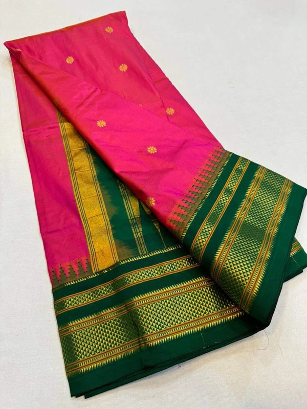 Rani and Green Border - Traditional Handwoven Ilkaal Butta Saree