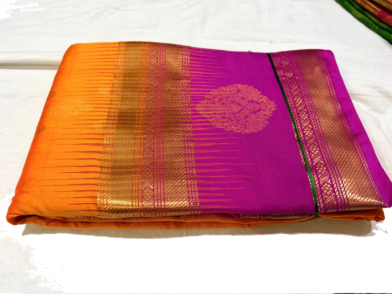 Orange & Pink Kanchipuram Pure Silk Saree with Blouse