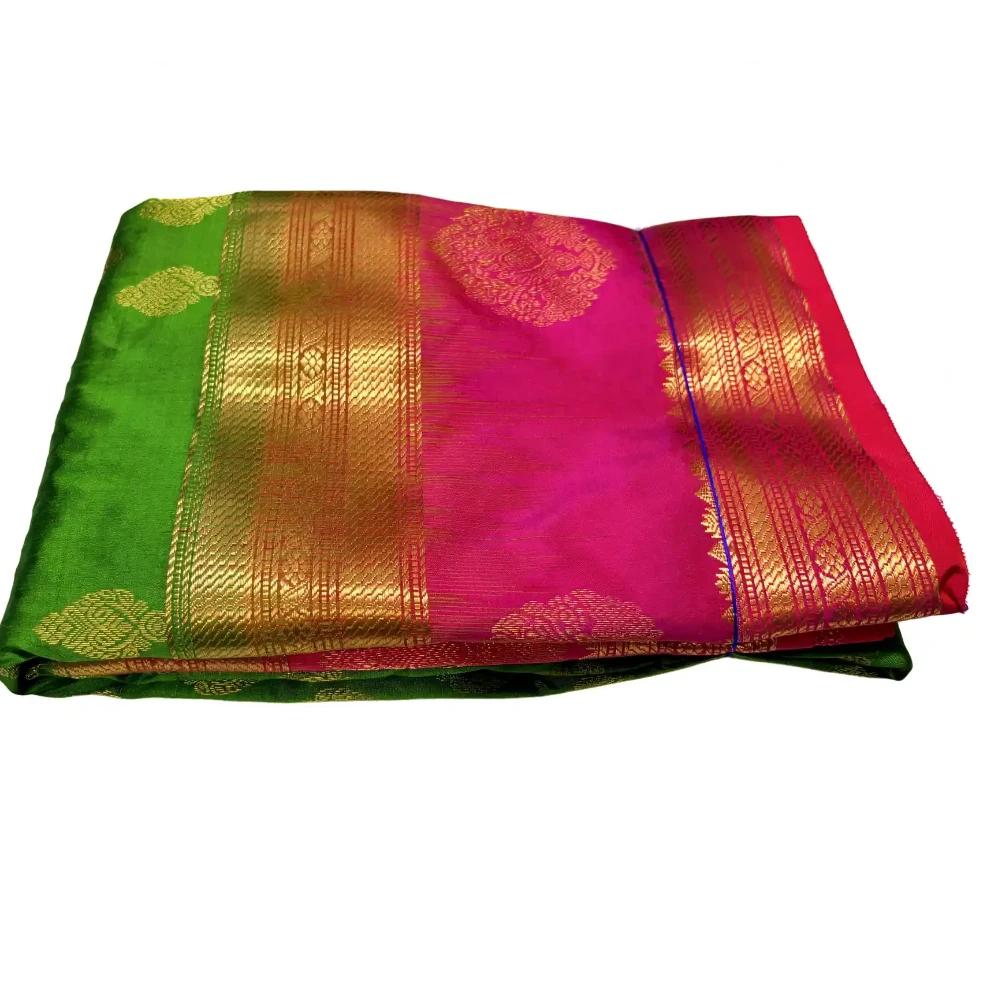 Green & Pink Kanchipuram Pure Silk Saree with Blouse