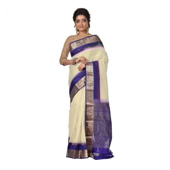 Ananda Blue With Red Contrast Latest Design Border Kanchipuram Pure Silk Exclusive Saree
