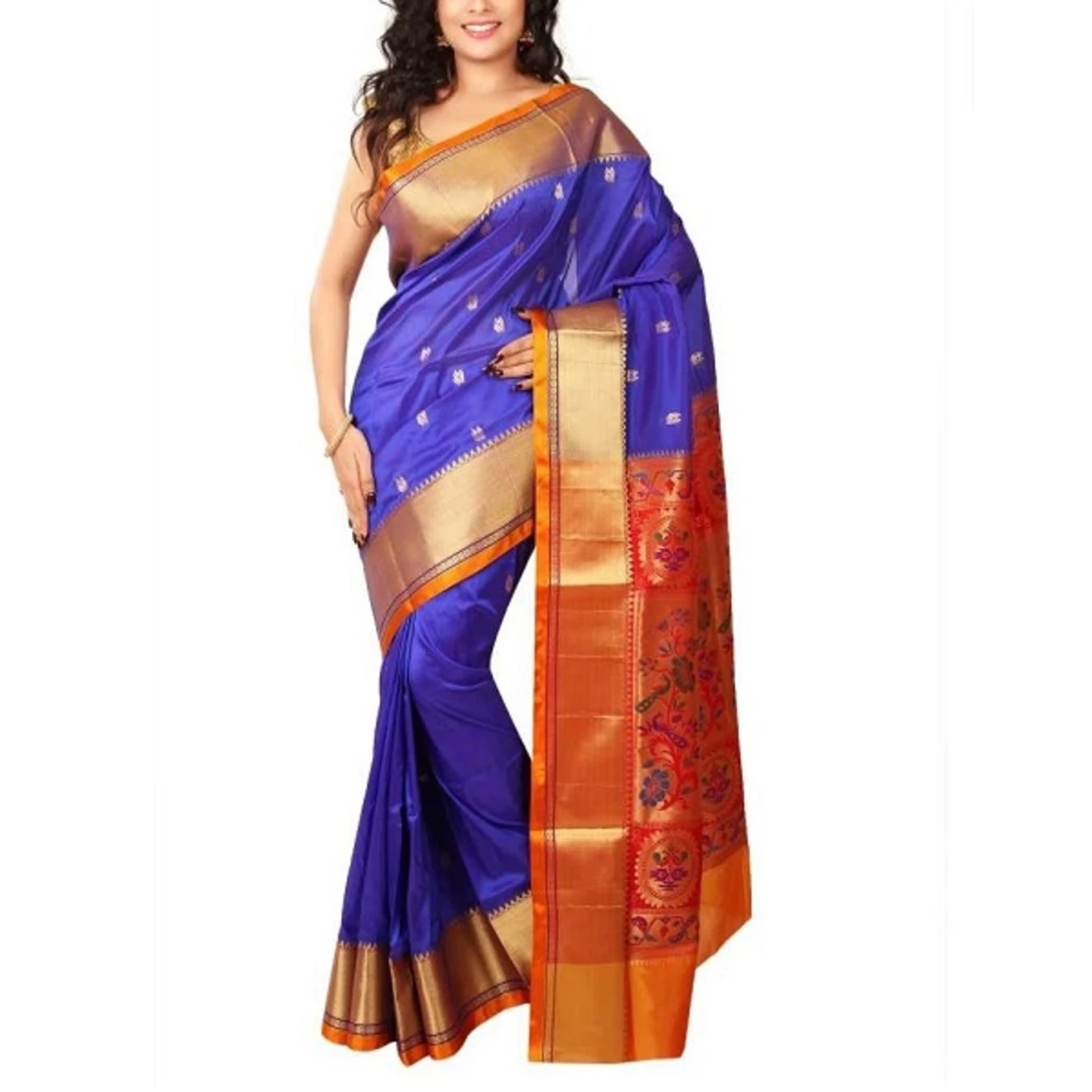 Blue and Orange Border Woven Paithani Art Silk Saree
