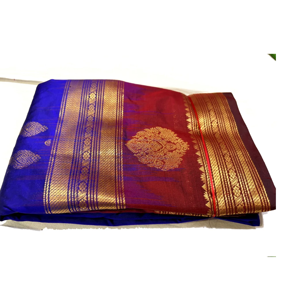 Blue & Pink Kanchipuram Pure Silk Saree with Blouse