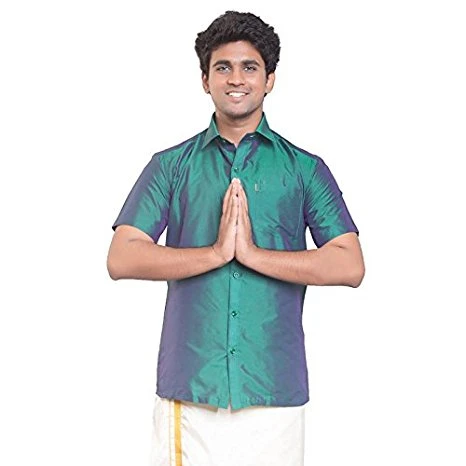 Green Dupion Silk Full Slevees Shirt